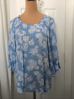 Light Blue Floral Peasant Blouse - Women's